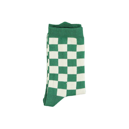 Socks Ecru Green Checkered