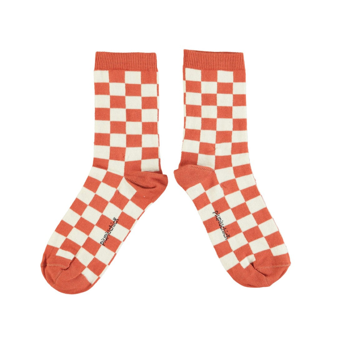 Socks Ecru Terracotta Checkered