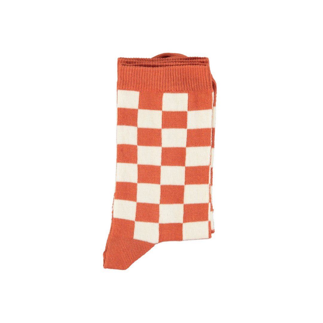 Socks Ecru Terracotta Checkered