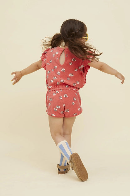 Ruffle Terry Jumpsuit Daisies Print