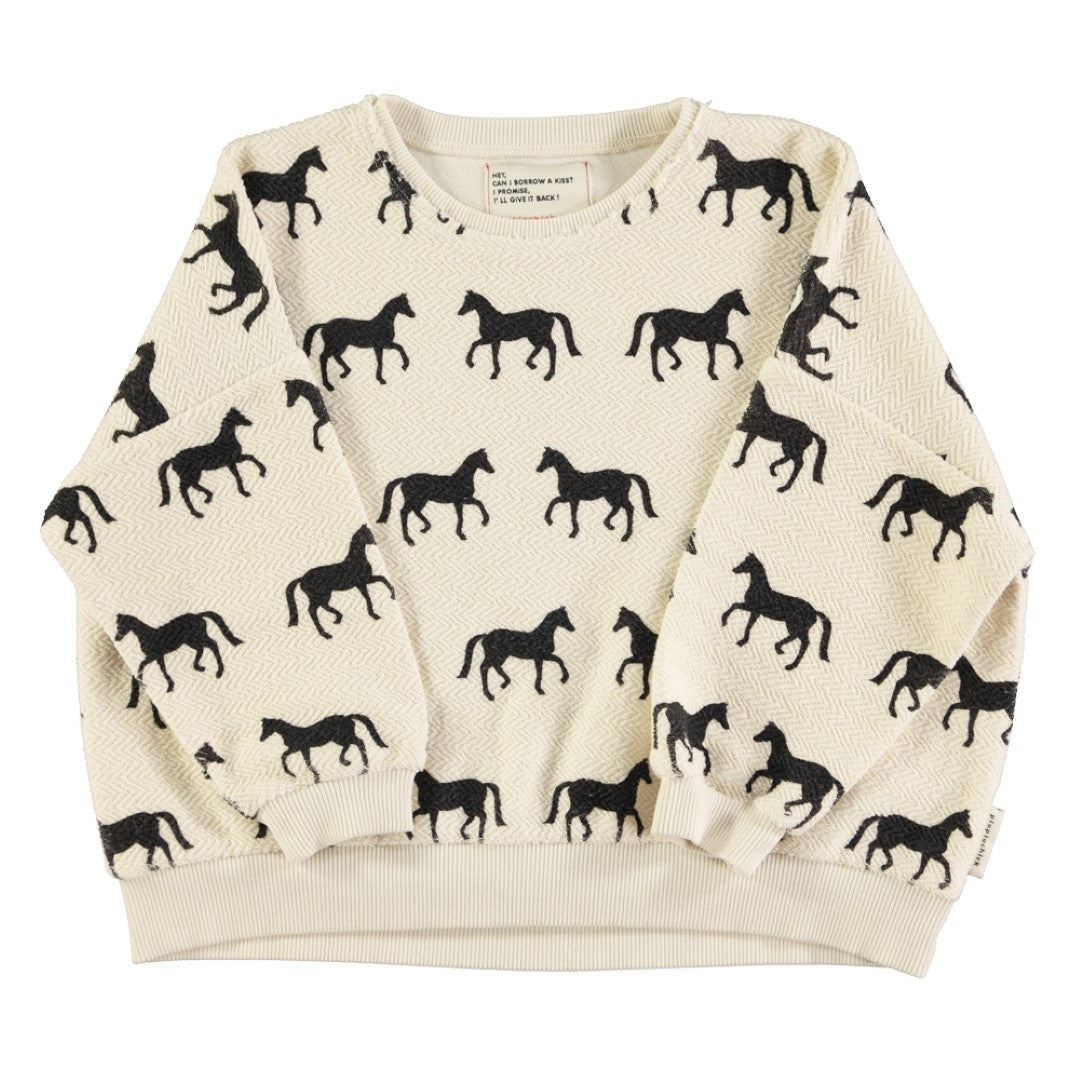 Sweatshirt Ecru Black Horses