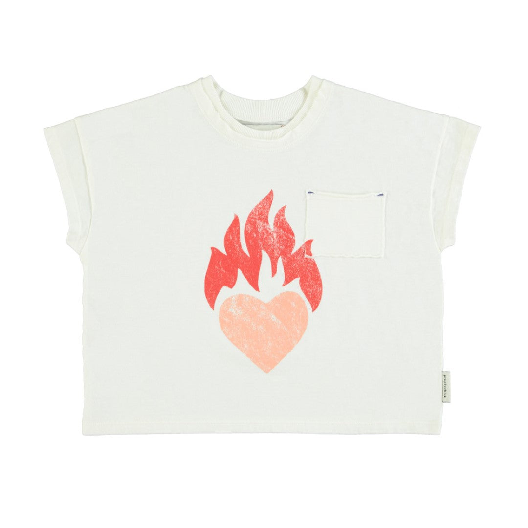 T-shirt Ecru Heart Print