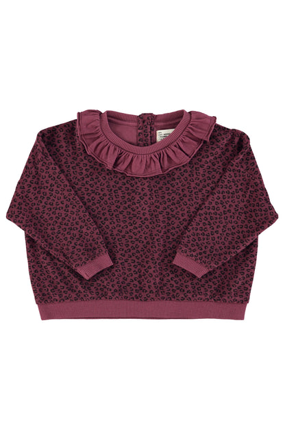 Terry Cotton Sweatshirt Aubergine With Animal Print