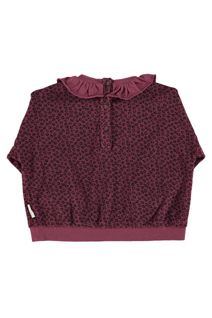 Terry Cotton Sweatshirt Aubergine With Animal Print