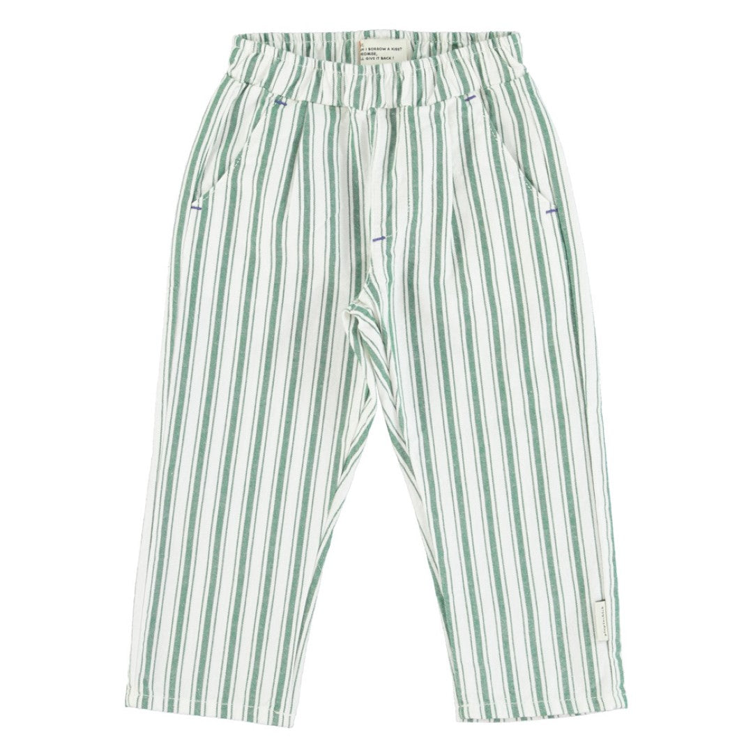 Unisex Trousers White Large Green Stripes