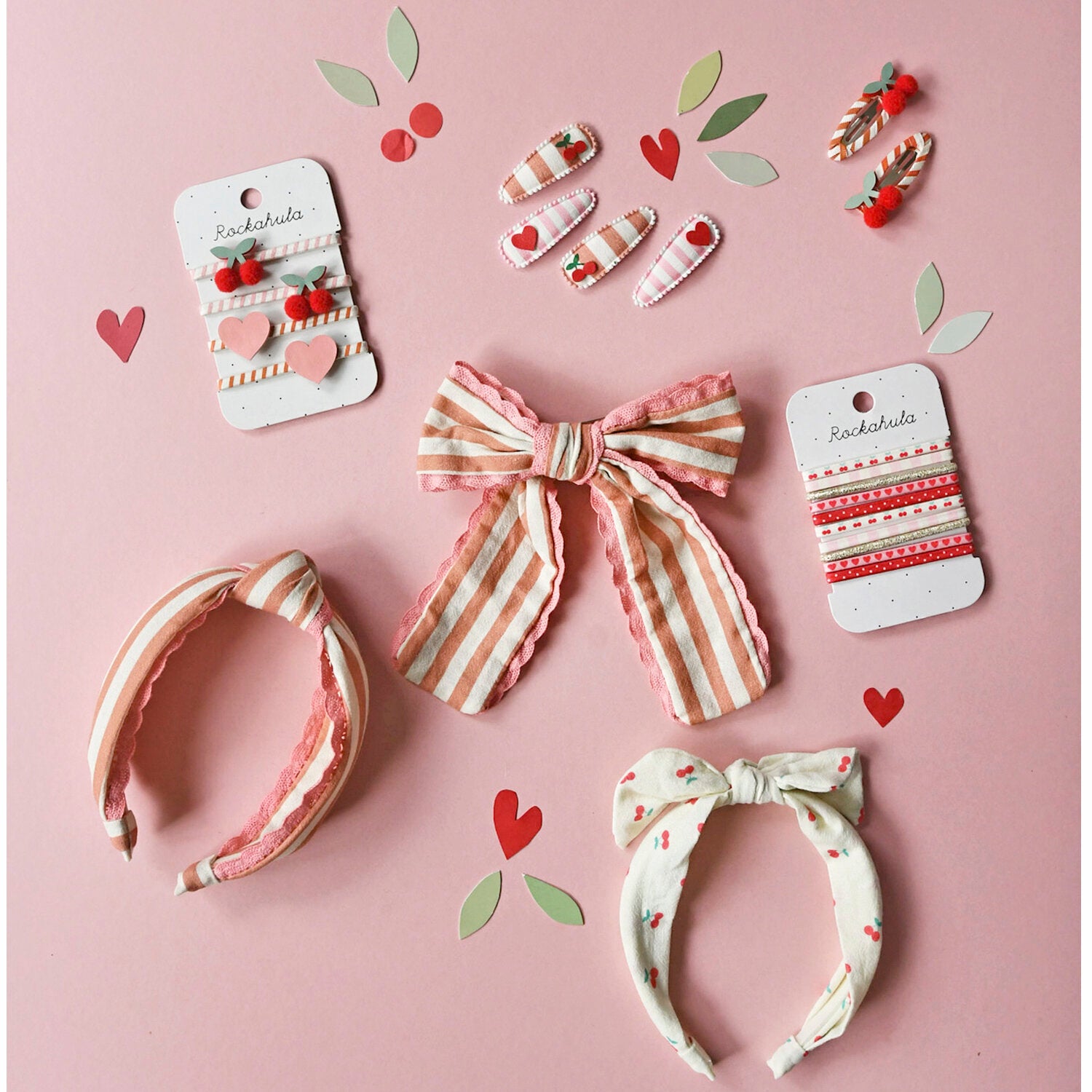 Cherry Stripe Fabric Clip Set