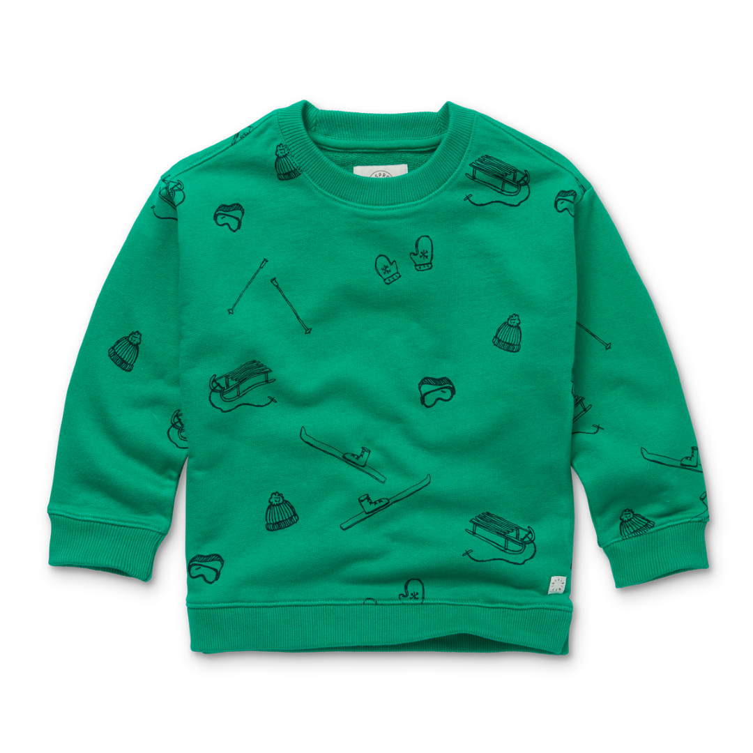 Sweatshirt Loose Ski Print Fern Green