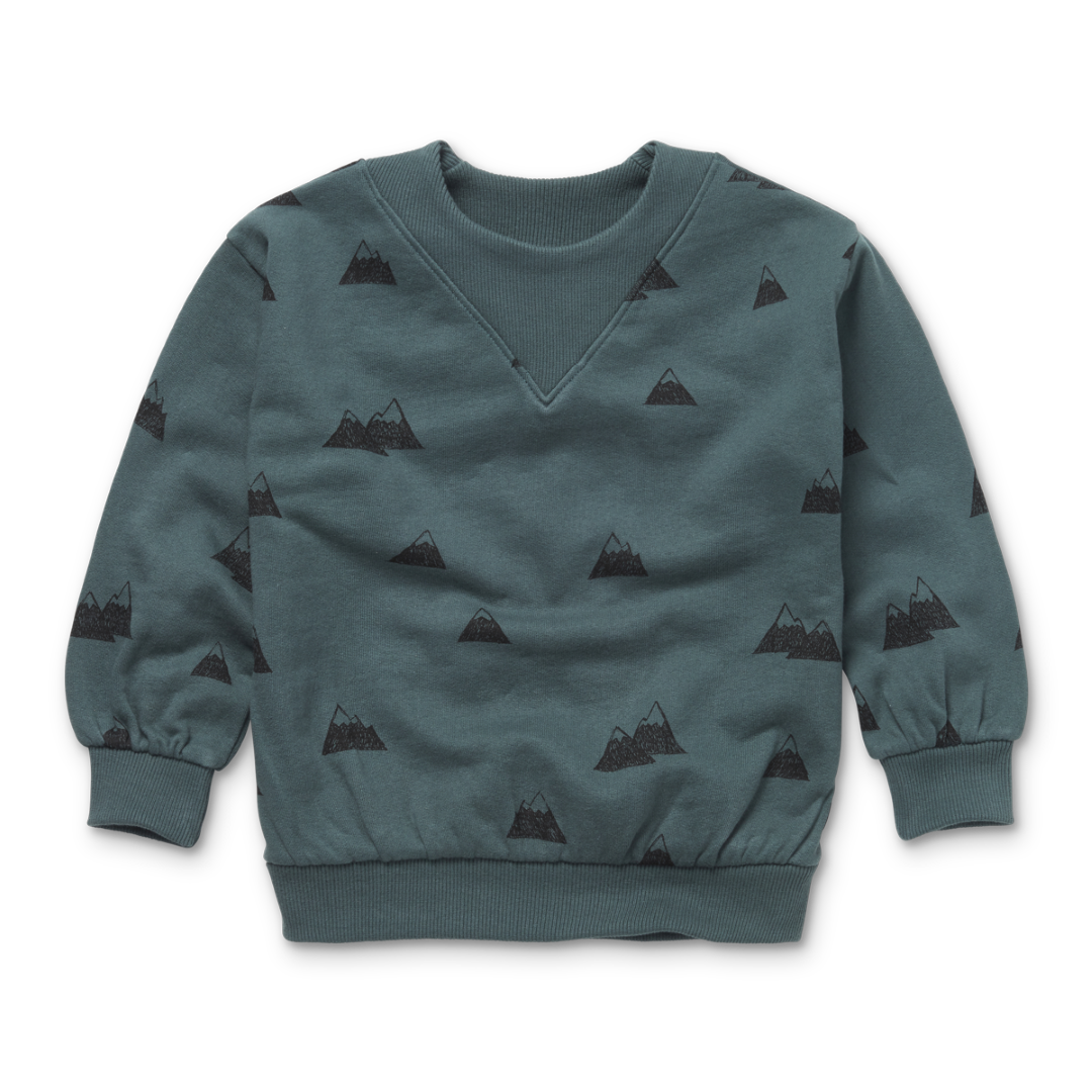 Sweatshirt Rib Neck Mountain Print Smoke Pine