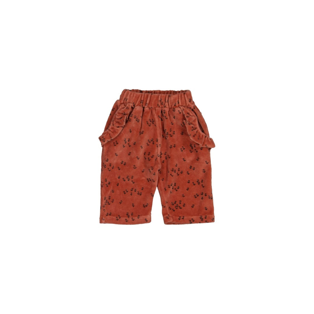 Carrot Velvet Pants With Flowers Clay