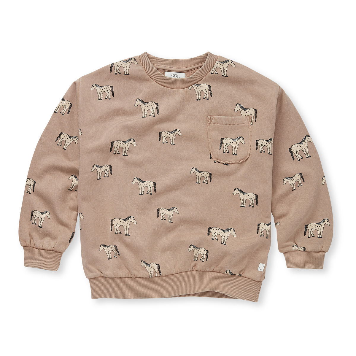 Sweatshirt Pocket Horses Print Praline