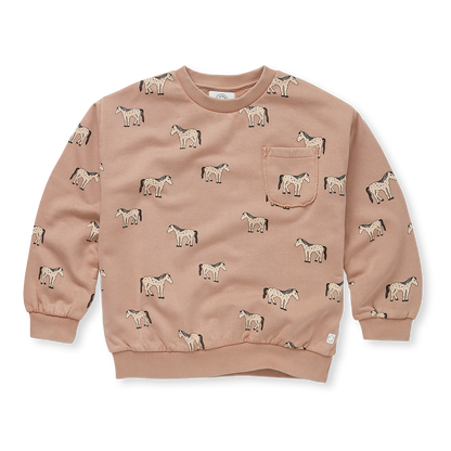 Sweatshirt Pocket Horses Print Praline