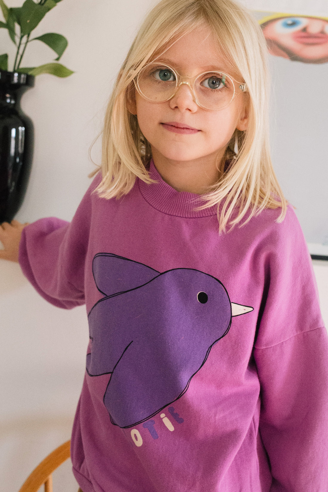 Sweatshirt Flowing Bird Fucsia