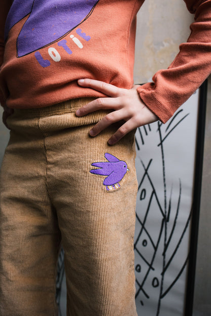 Corduroy Pants Flowing Birds Embroidery Toasted