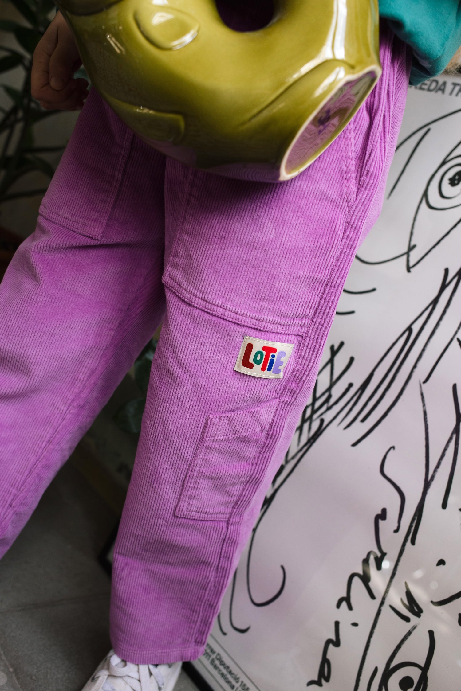 Corduroy Wide Casual Pants Solid Fucsia