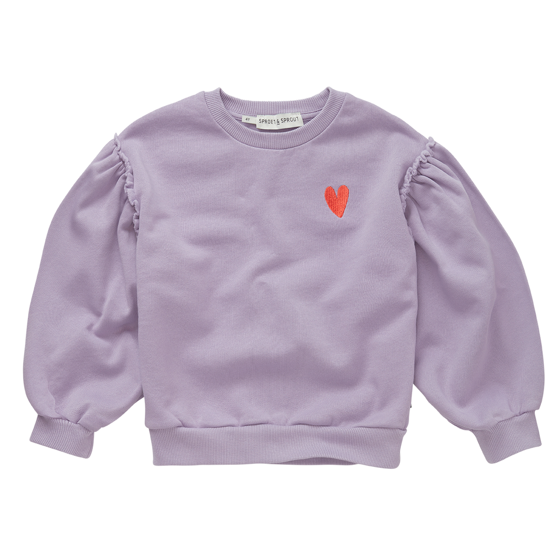 Sweatshirt Puff Sleeves Heart Lavender