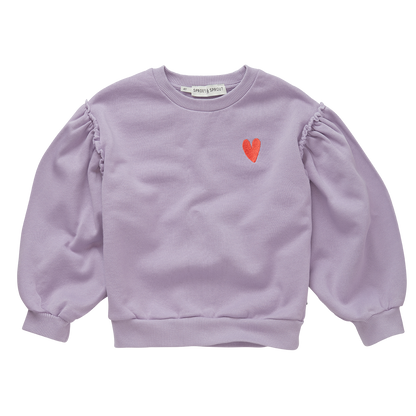 Sweatshirt Puff Sleeves Heart Lavender