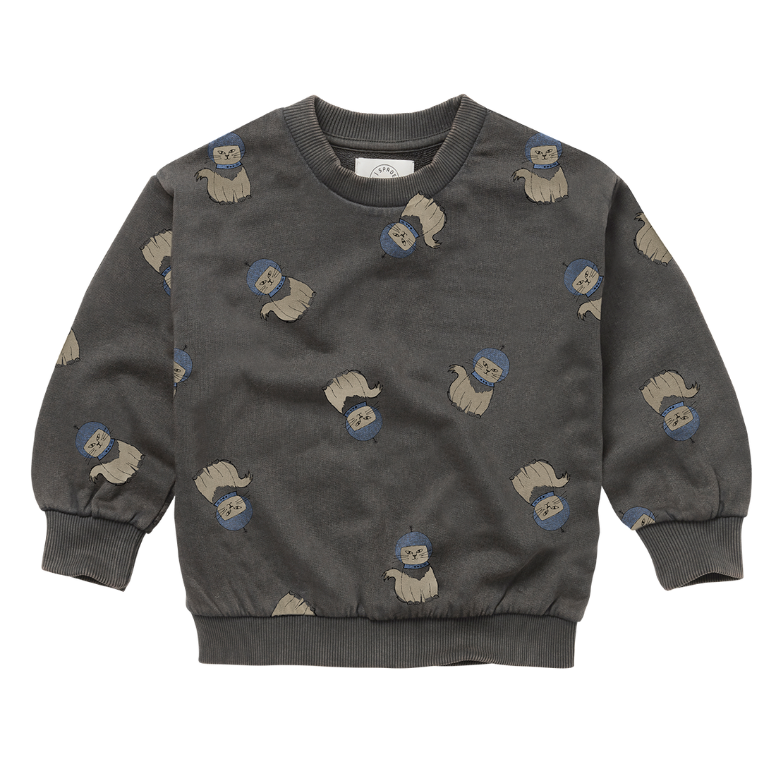 Sweatshirt Space Cat Print Washed Black
