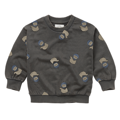 Sweatshirt Space Cat Print Washed Black