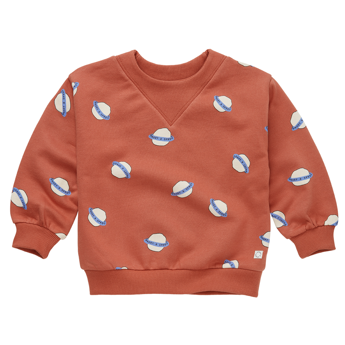 Sweatshirt Rib Neck Saturn Print Macaron