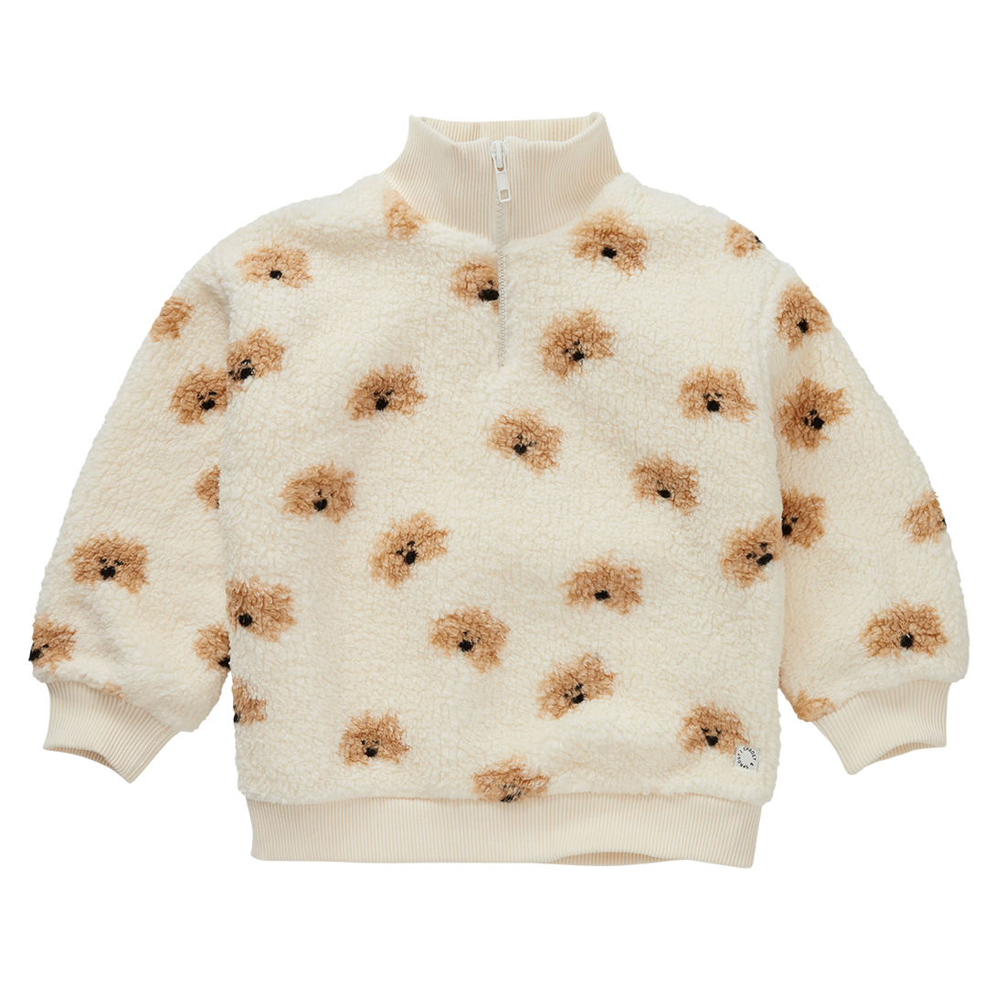Teddy Mock Zip Dog Print Ivory