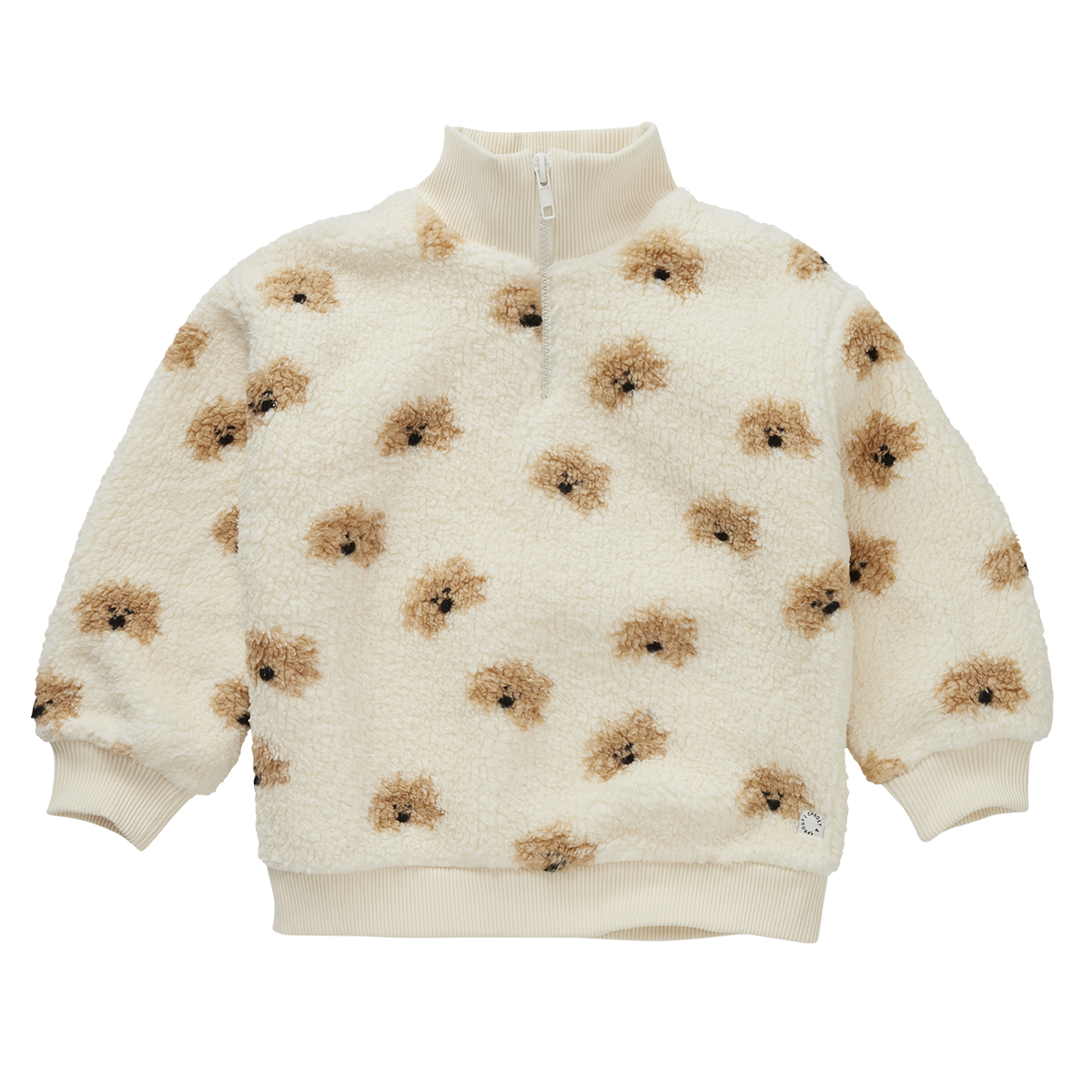 Teddy Mock Zip Dog Print Ivory