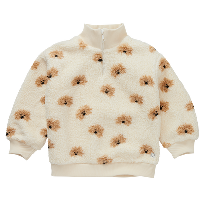 Teddy Mock Zip Dog Print Ivory