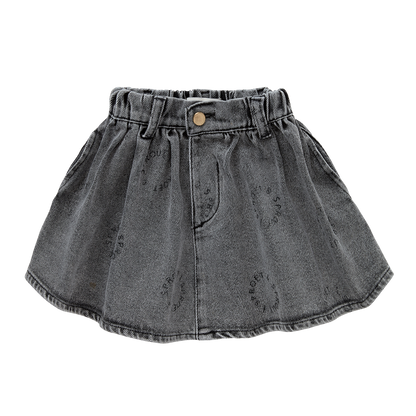 Denim Skirt Sproet Print Washed Black