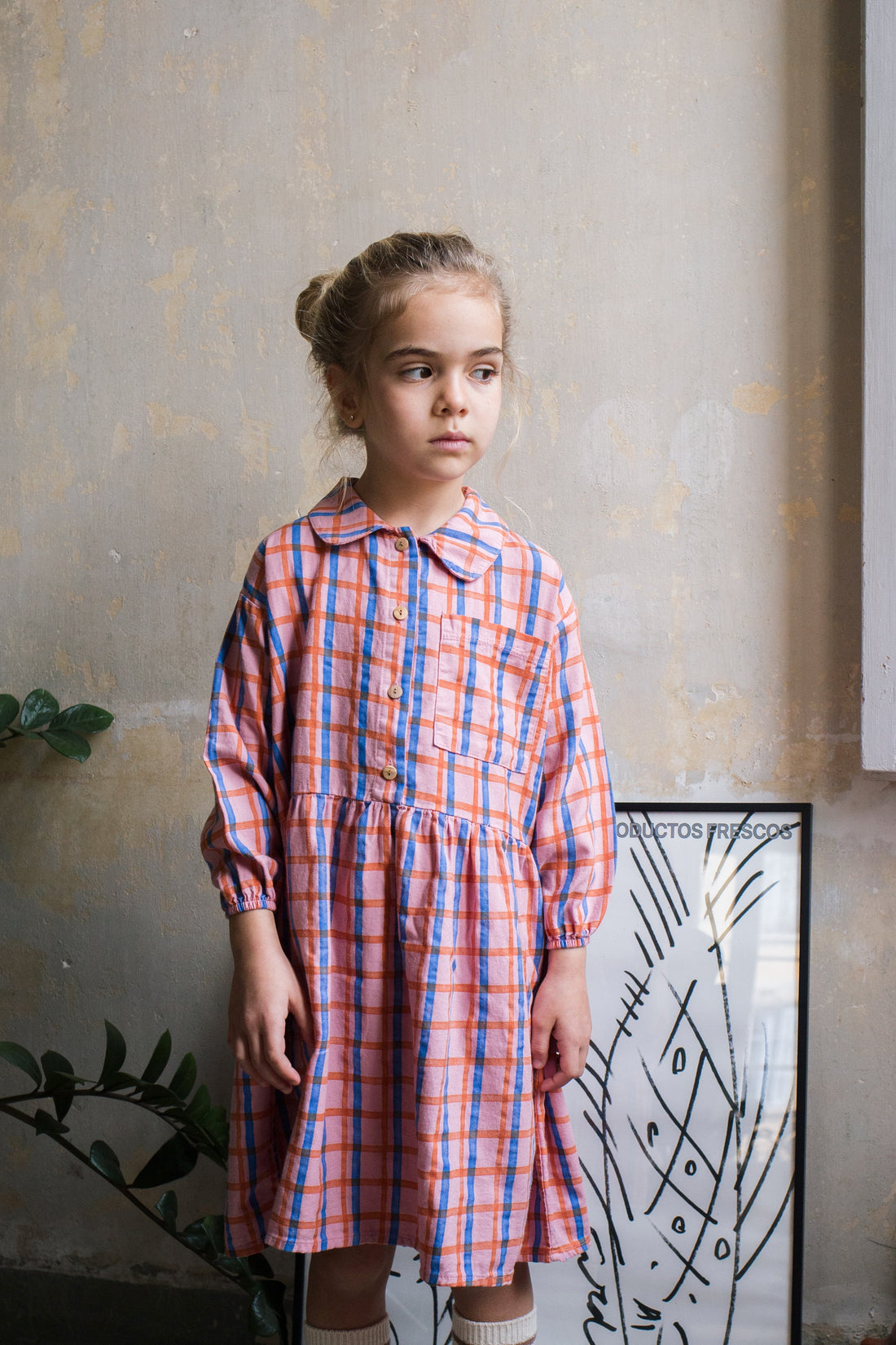 Woven Bloused Dress Checks Rose