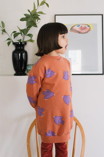 Long Sweatdress Flowing Birds Clay