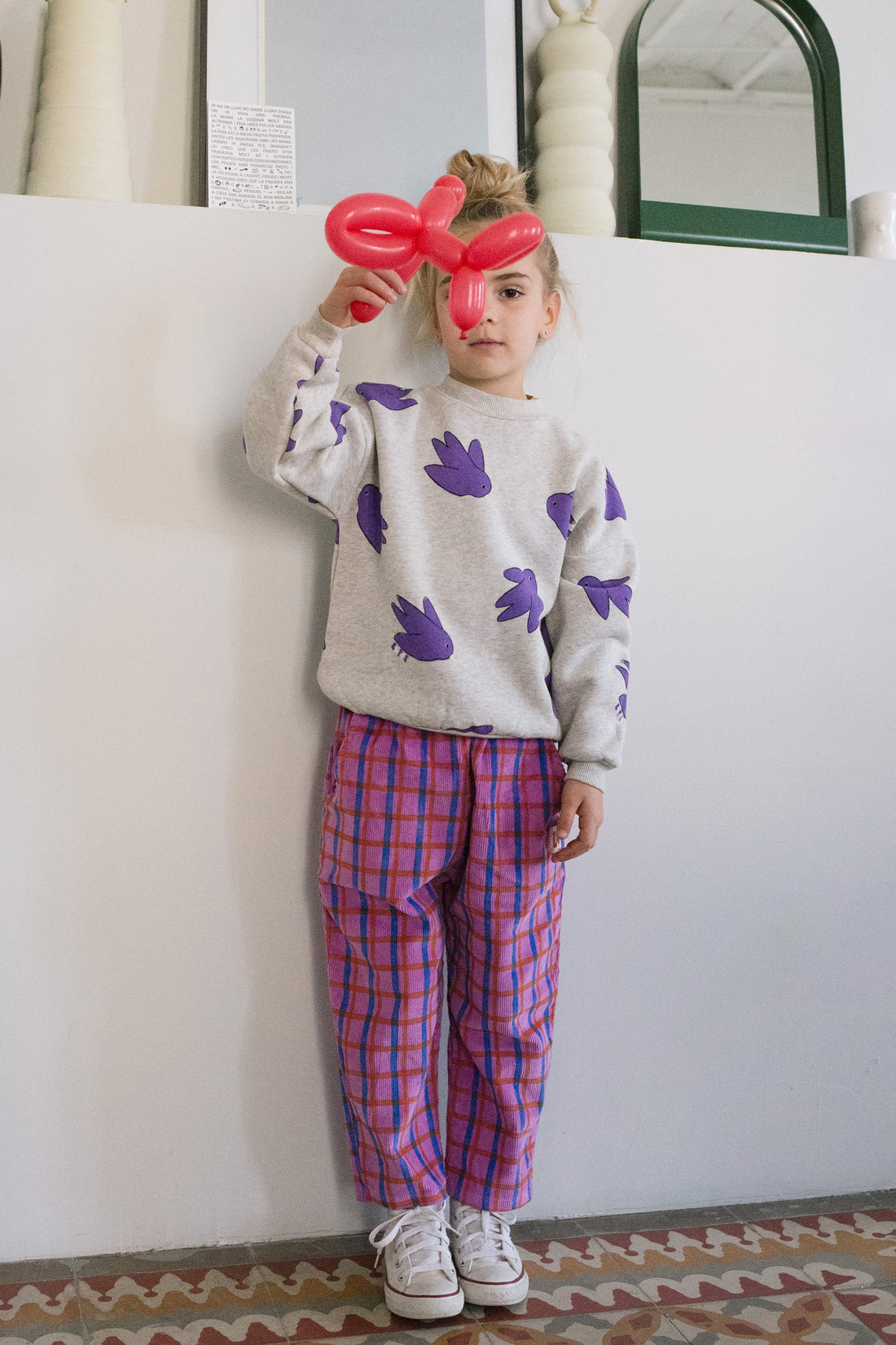 Sweatshirt Flowing Birds Light Grey Melange