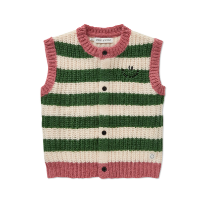 Knitted Vest Stripes Deep Green