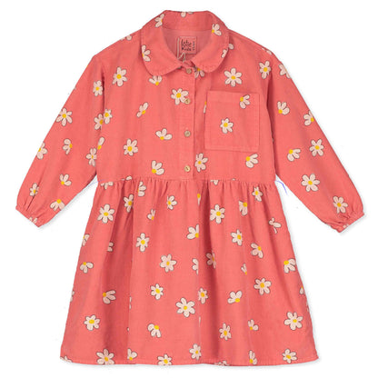 Coral Daisies Corduroy Dress
