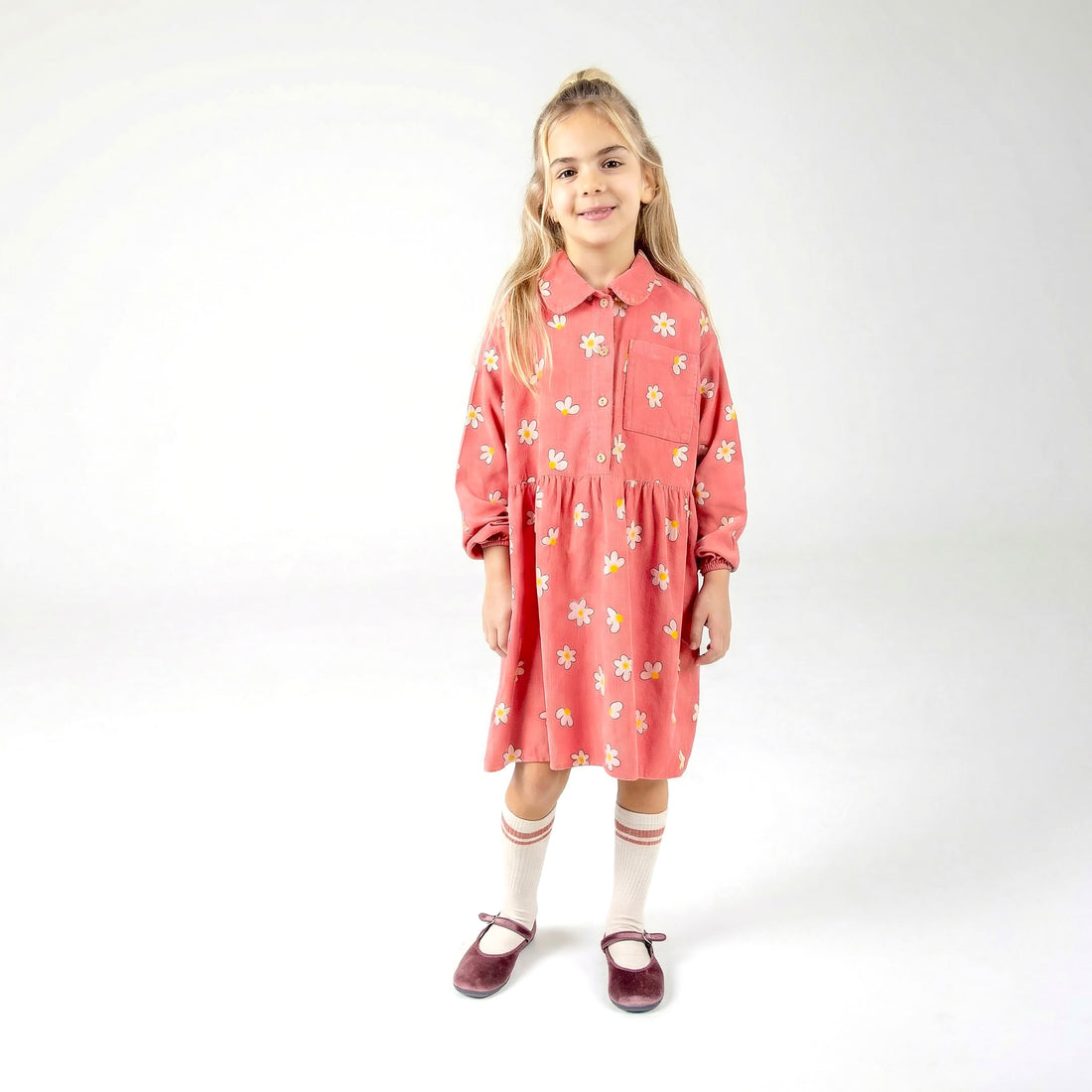 Coral Daisies Corduroy Dress
