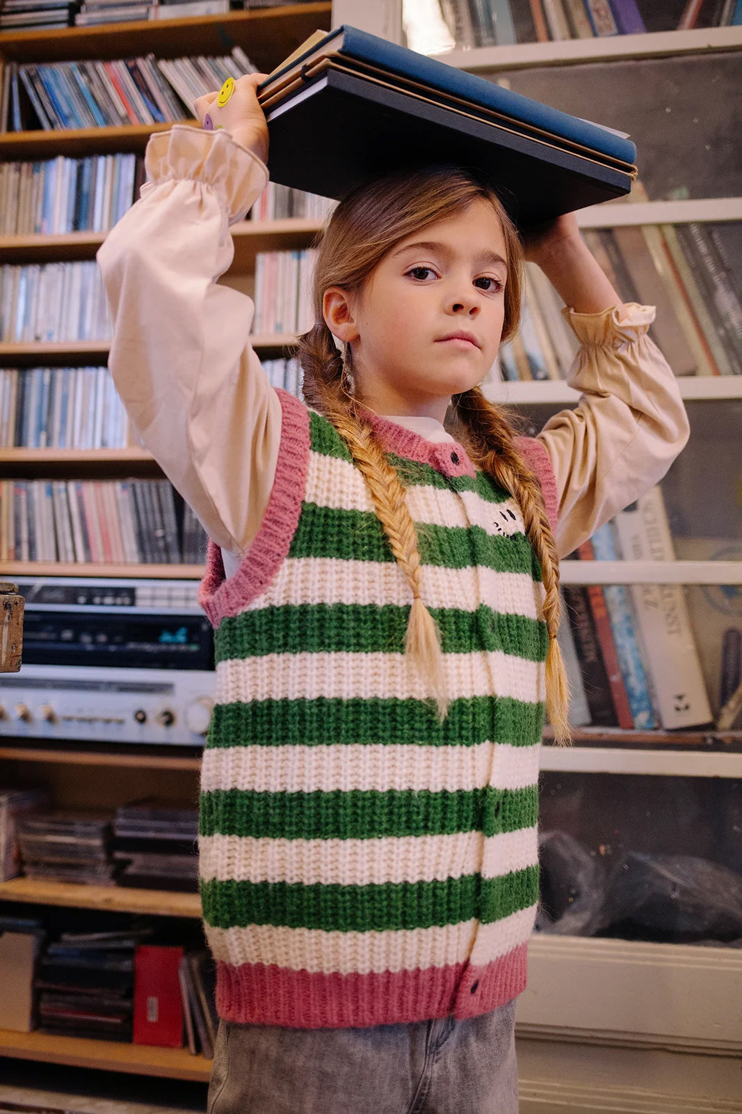 Knitted Vest Stripes Deep Green