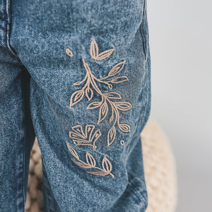 Enthic Flower Wide Leg Jeans Medium Blue