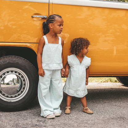 Chambray Ruffle Singlet Sunlit Blue