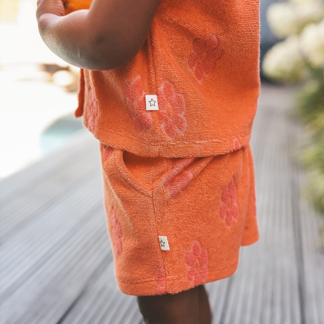 Shorts Flower Terry Coral