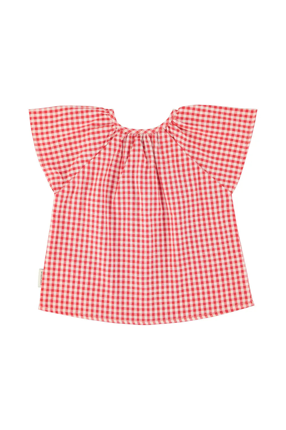 Blouse With Butterfly Sleeves Red And Ecru Checkered - KDkes