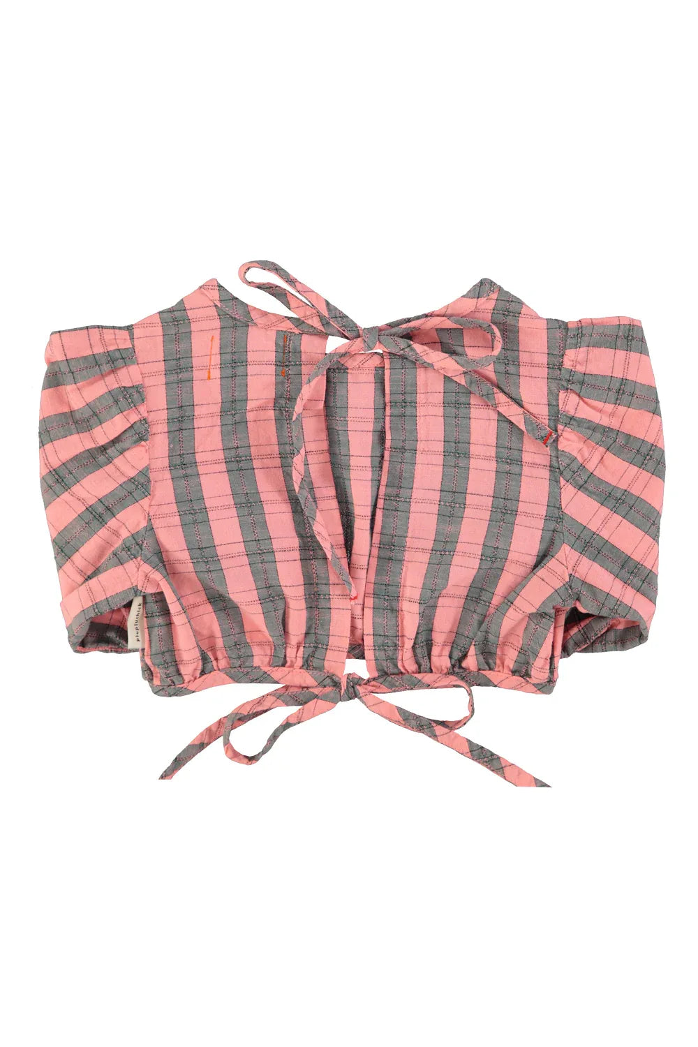 Cropped Blouse With Baloon Sleeves Pink And Green Checkered - KDkes