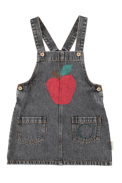Short Dress With Straps Washed Black Denim Apple Print