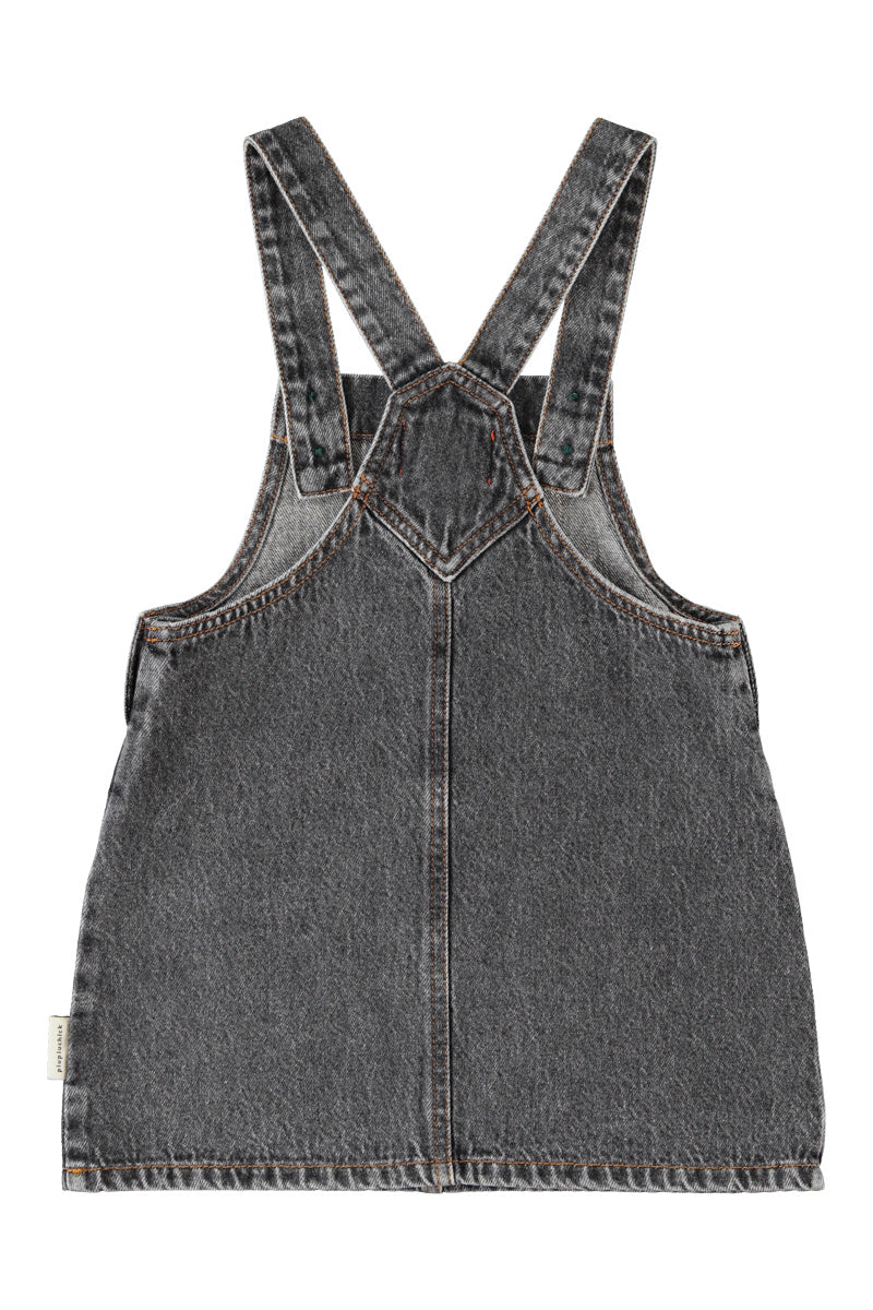 Short Dress With Straps Washed Black Denim Apple Print