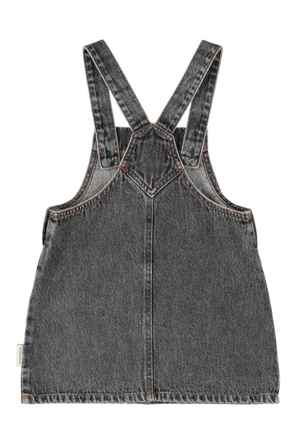 Short Dress With Straps Washed Black Denim Apple Print