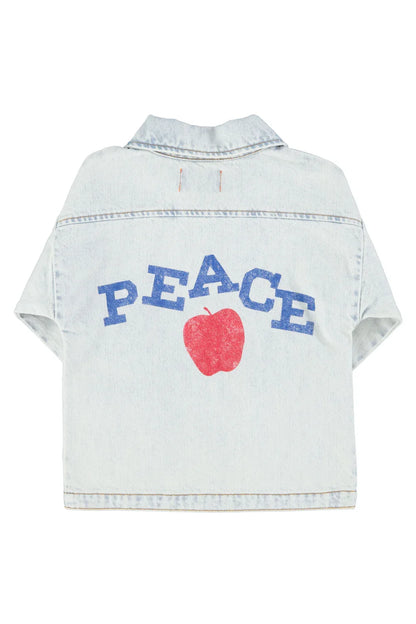 Jacket Washed Light Blue Denim With Peace Print - Piupiuchick