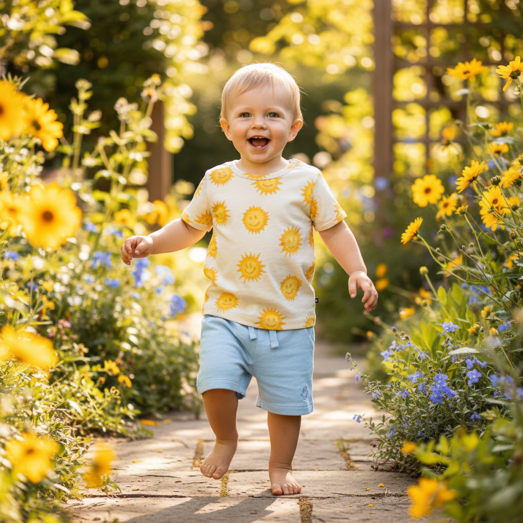 Jongetje stappend in zomerse setting