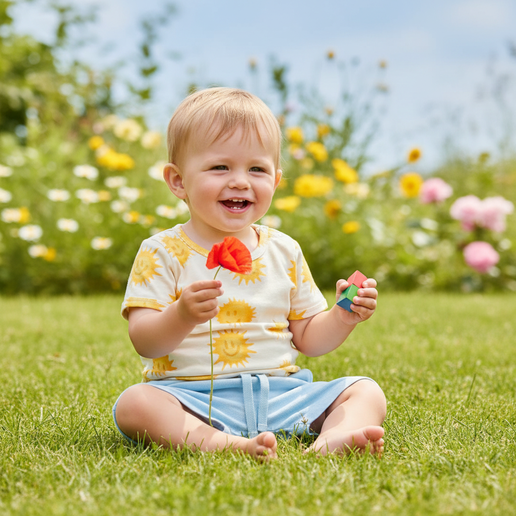 Jongetje zittend in zomerse setting