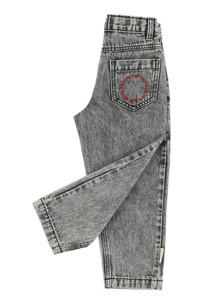 Mom Fit Trousers Washed Black Denim - Piupiuchick