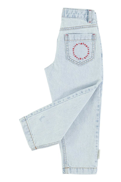Mom Fit Trousers Washed Light Blue Denim - Piupiuchick