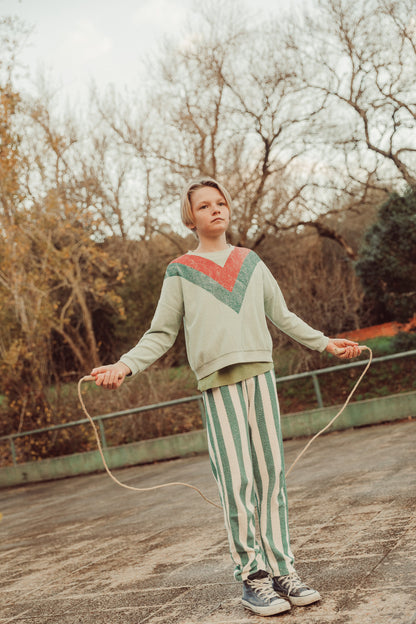 Sweatshirt Mint Green With Multicolor Triangle Print