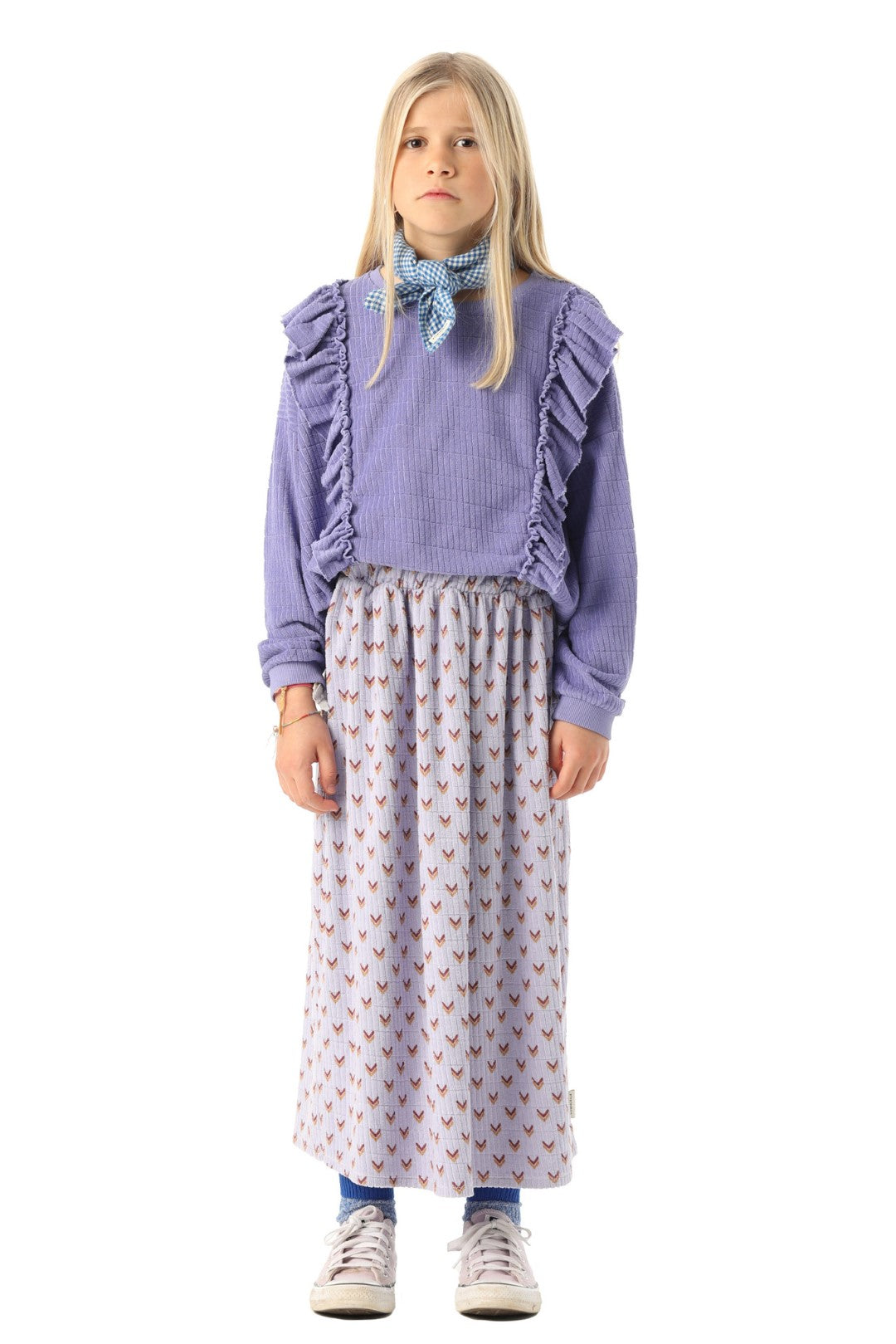 Long Terry Cotton Skirt Lilac With Multicolor Arrows