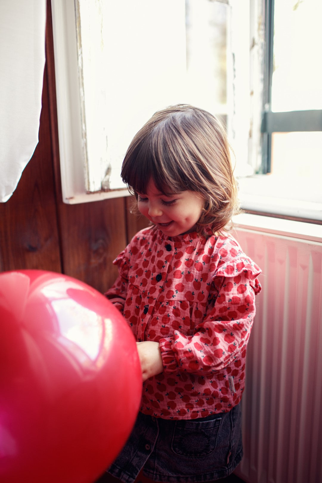 Blouse Frills On Shoulders Light Pink Red Apples